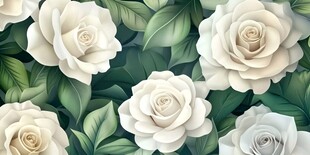 白玫瑰绿叶精美花卉图案