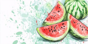 水彩绘西瓜 清新夏日风
