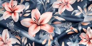 蓝底粉花花卉图案布料