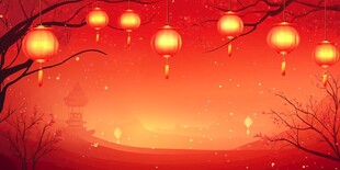 红灯笼映黄昏中式美景