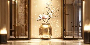 中式玄关处的雅致花瓶插花