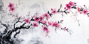 水墨桃花图 尽显东方雅韵