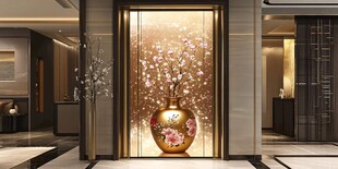 奢华玄关处的精美花瓶壁画