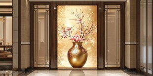 金花瓶梅花玄关艺术壁画