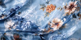 蓝色花卉印花布料纹理