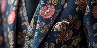 复古花纹西装与精致手帕