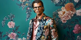 男士身着花卉西装时尚造型