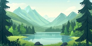 山间静谧湖景 绿意盎然