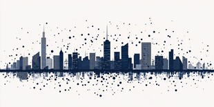 城市天际线水墨风格剪影