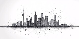 城市天际线黑白简约插画