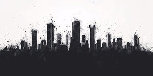 黑白城市剪影 水墨风景观