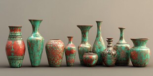 多彩古雅花瓶陈列展示