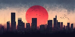 夕阳下的城市天际线