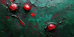 绿底红珠抽象艺术画面