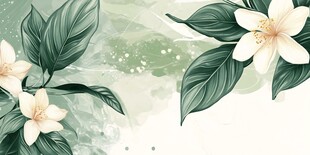 清新花卉绿叶水彩背景图