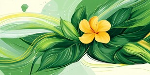 黄色花朵与绿叶的清新插画