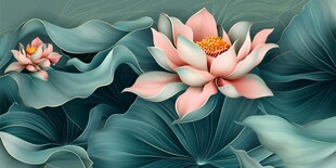 梦幻粉荷与翠绿荷叶