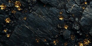 黑金质感岩石上的璀璨金粒