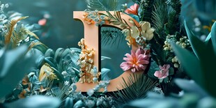 字母D的梦幻花卉绿植环绕