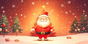 圣诞老人站在雪夜圣诞林