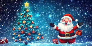 圣诞老人伴圣诞树雪景