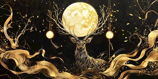 月夜神鹿 梦幻金色之景