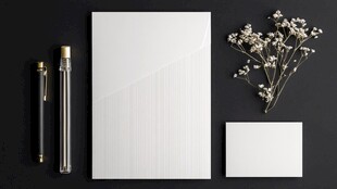 简约文具与花卉静物组合