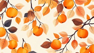 秋日橙果与落叶图案