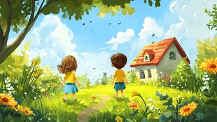 田园童趣 孩童漫步美丽乡间