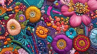 绚丽多彩手工刺绣花卉图案