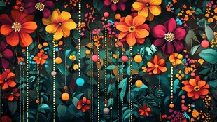 梦幻绚丽花卉装饰图案