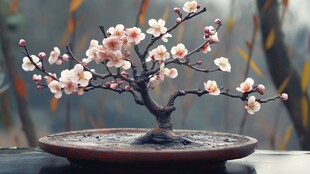 精致梅花盆景绽放之美