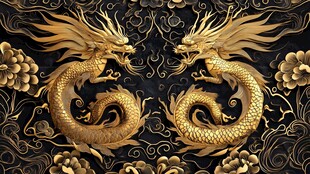 双金龙戏牡丹华丽纹饰