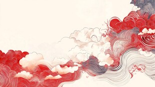 中式写意云海红色祥云图