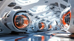 未来科幻风格的飞船内部空间