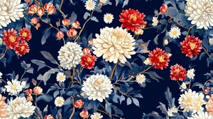深蓝底花卉图案精美印花