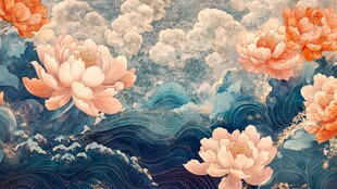 国风花卉海浪艺术插画