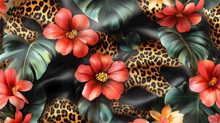 豹纹花卉热带风图案设计