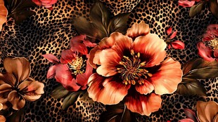 豹纹底花卉图案精美纹理