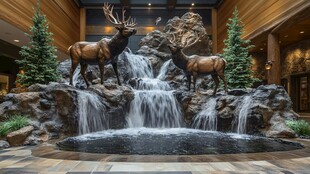 室内麋鹿雕塑瀑布景观