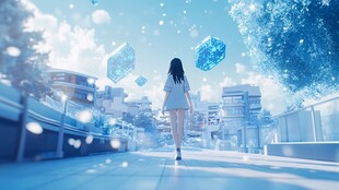 女孩漫步于梦幻都市之境