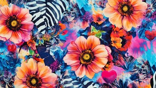 缤纷花卉与动物纹印花图案