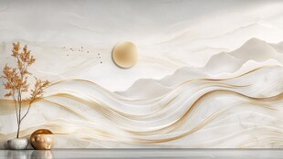 中式山水金纹艺术背景墙