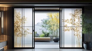 中式雅致玻璃门庭院景致