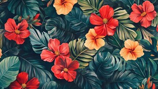 热带花卉绿植无缝图案