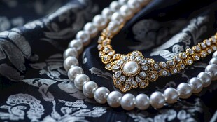 奢华珍珠钻石项链特写