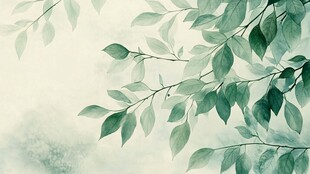 清新水墨风绿叶背景图
