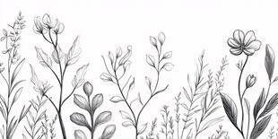 黑白手绘花草植物边框