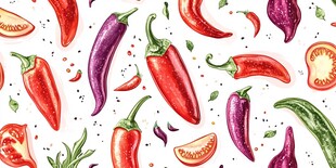 多彩辣椒蔬菜手绘图案