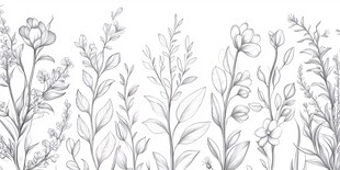 手绘植物线条边框图案